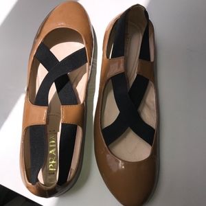Prada tan and black ballerina flats